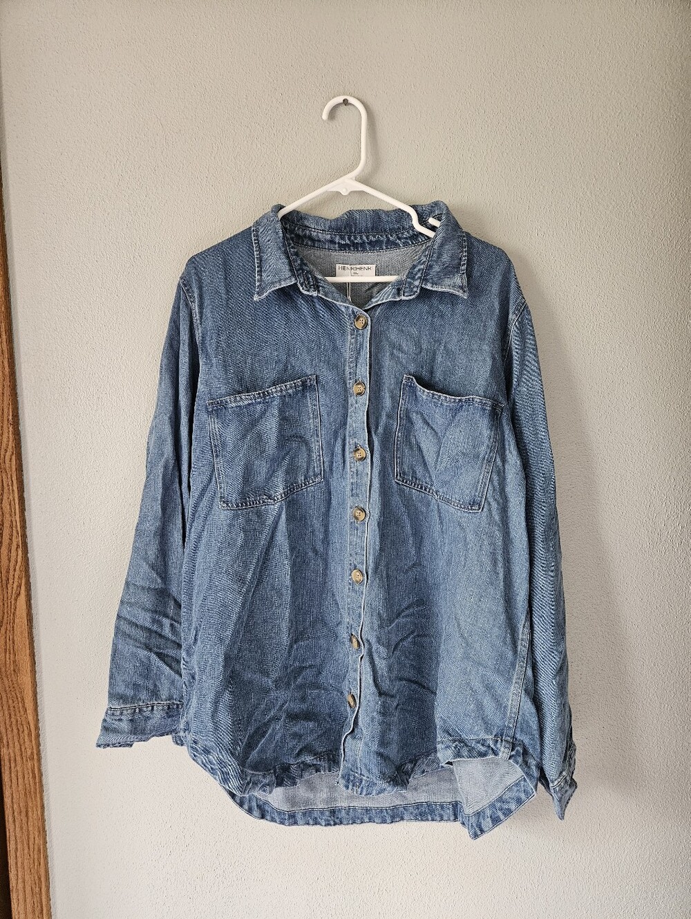 NWT HenriHenri Relaxed Blue Denim Button-Front Shirt Jacket